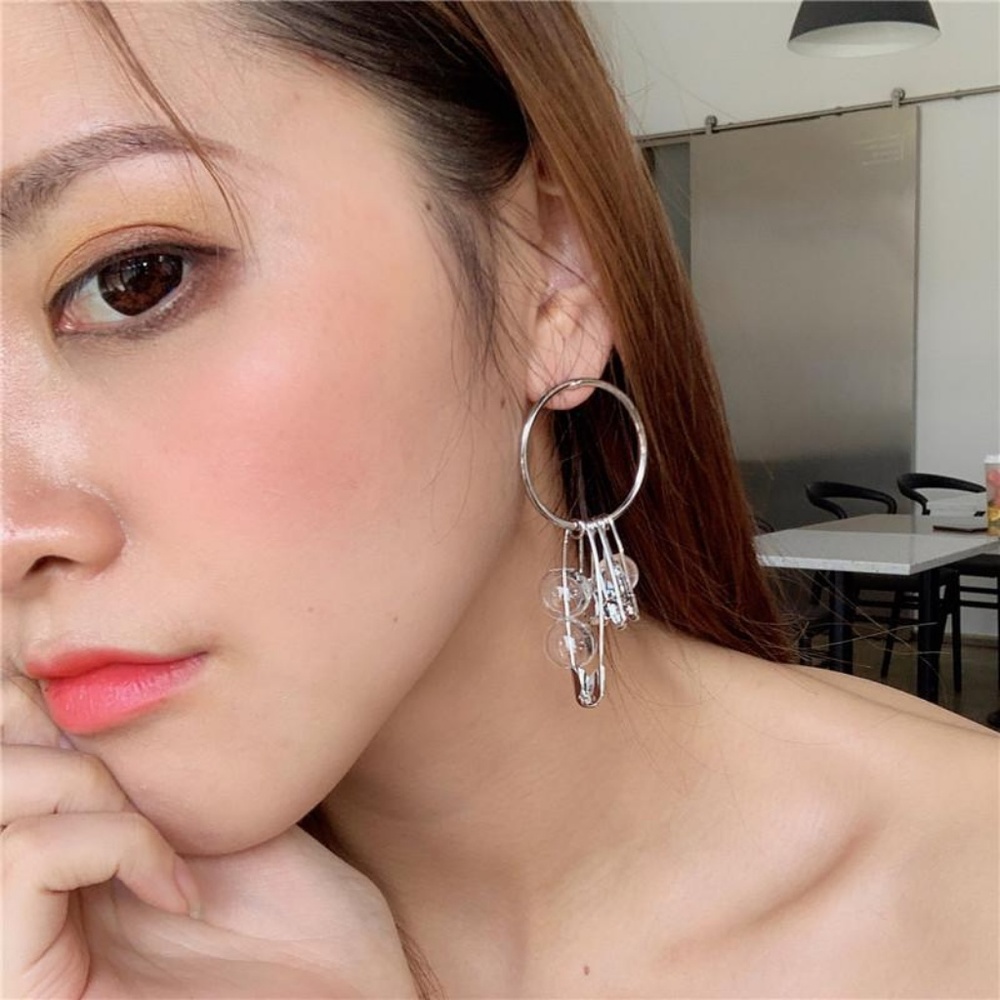 Safety Pin Bubble Hoop Earring - Picture 5 of 5